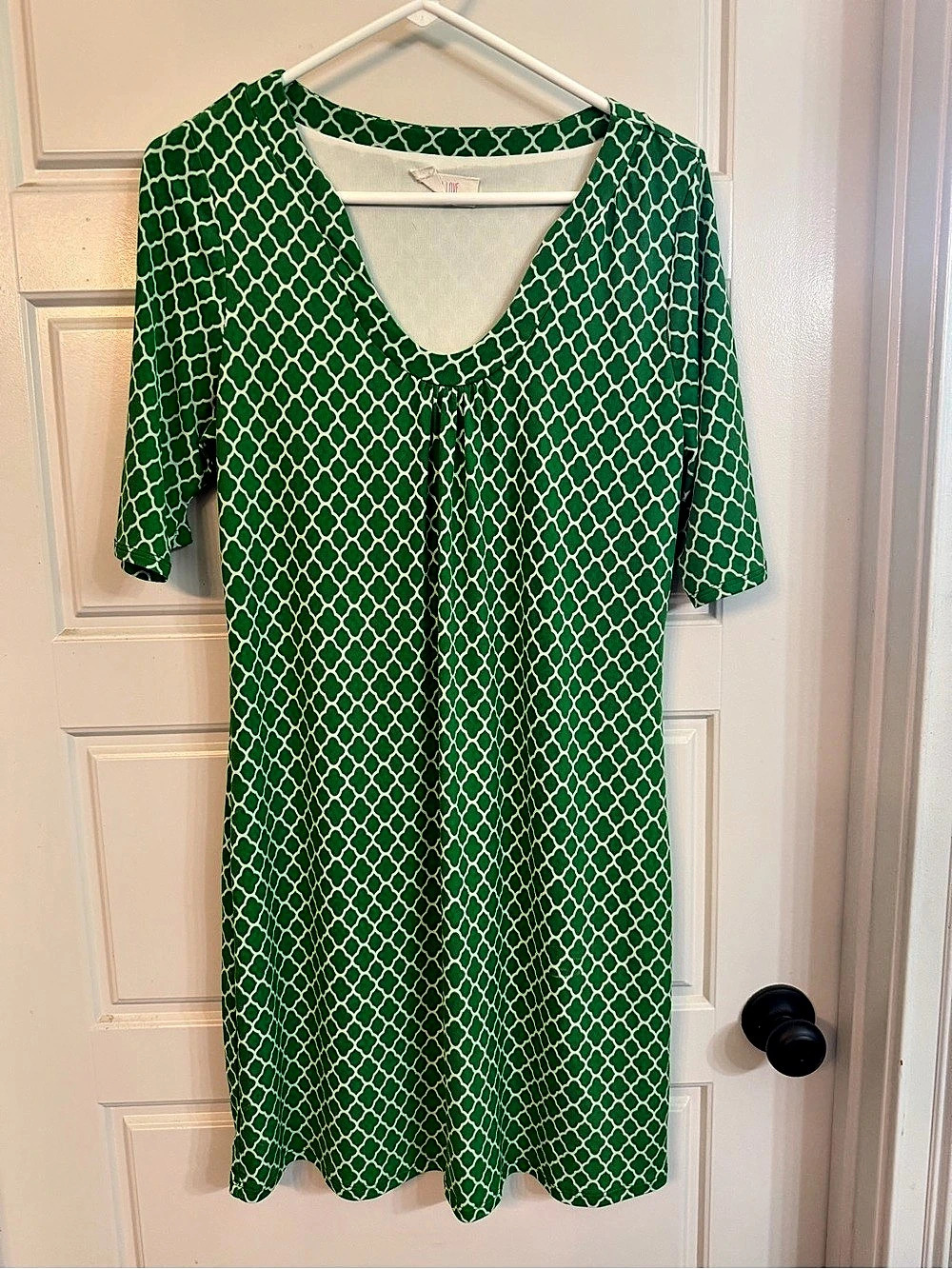 Peach Love Green Geometric Mini Dress Like New